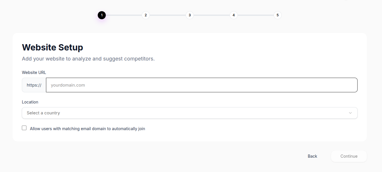 Website Setup Screen