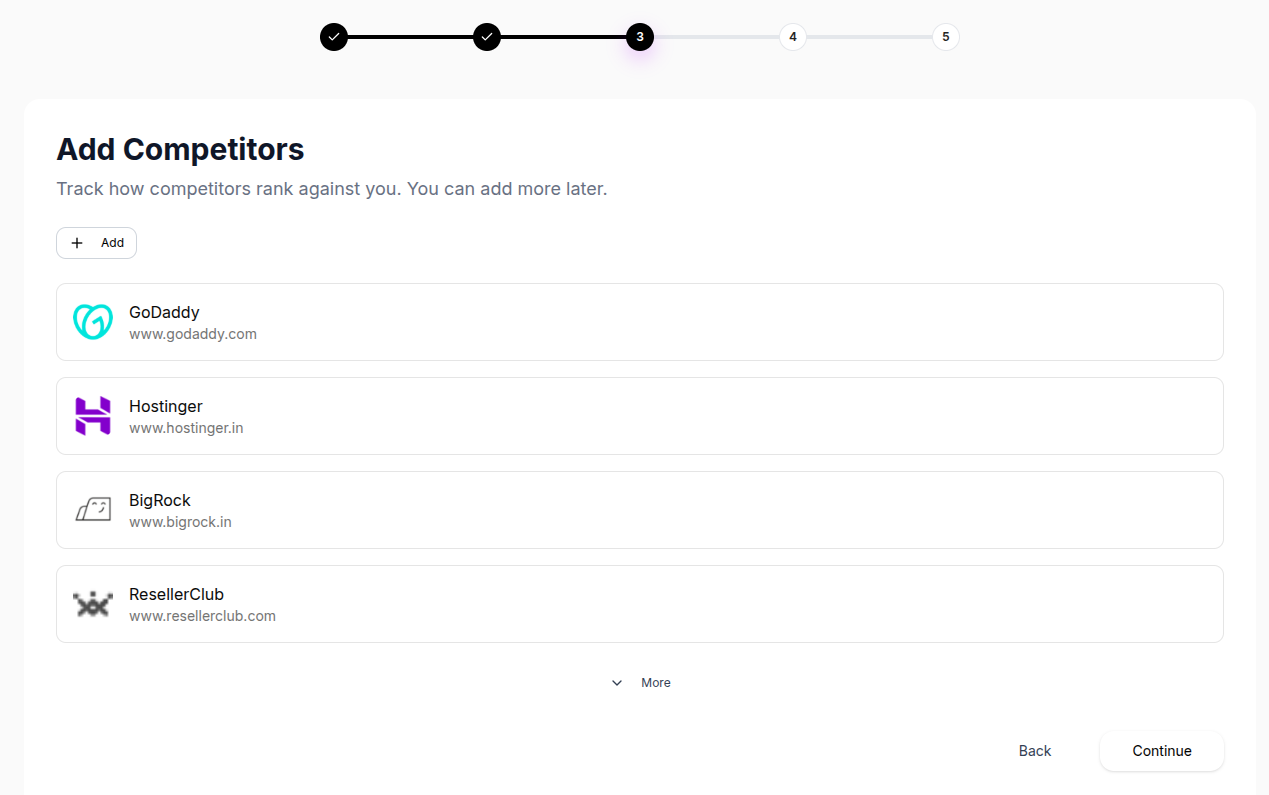 Add Competitors Screen